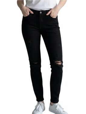 PAIGE Verdugo Ultra Skinny Jeans Womens 32 Black Distressed Stretch Denim